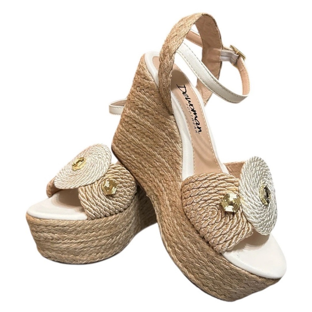 Dewoman Espadrille Wedge Sandals Ivory Beige Rope Platform 4”  Made In Colombia